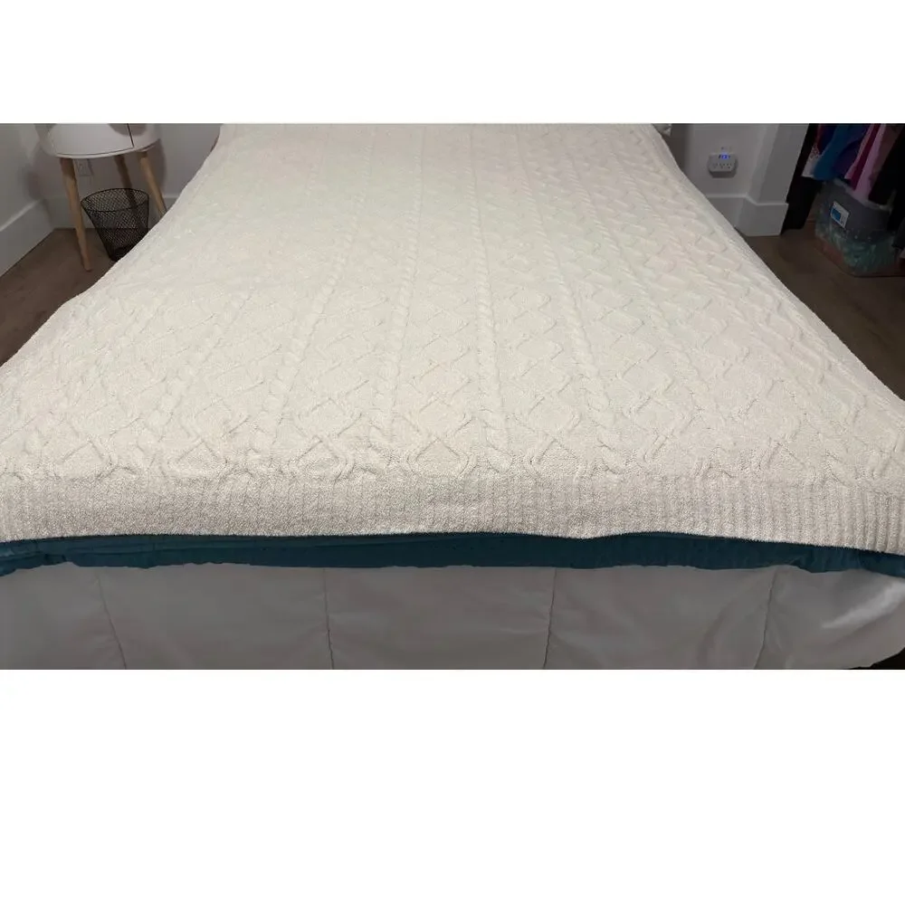 Nicole Miller Artelier Cable Knit Throw Blanket Cottagecore Hygge Cream 55x66